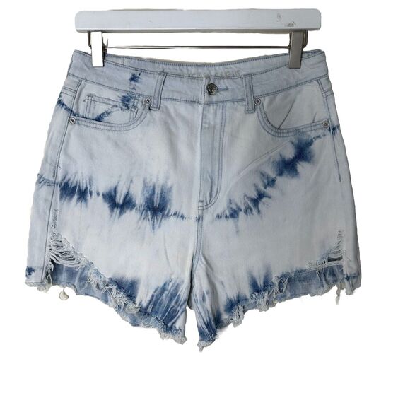 American Eagle Outfitters Pants - American Eagle Highest Rise Mom Short Tie Dye Blue White Size 8 Cut Off Denim